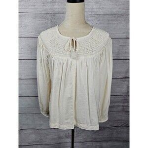 Old Navy Tassle Tie Front Peasant Cottagecore Blouse Ivory Size Small